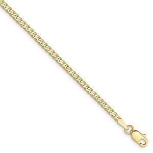 2.2mm 10k Yellow Gold Flat Beveled Curb Chain Anklet, 10 Inch
